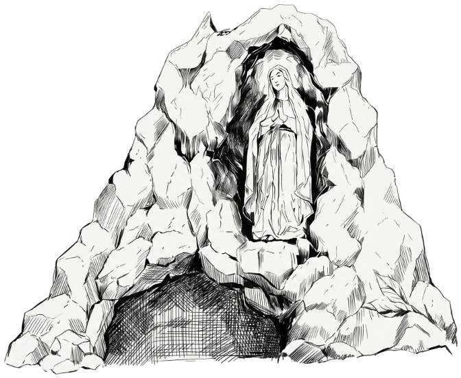 Desenho a traço da Gruta de Nossa Senhora de Lourdes